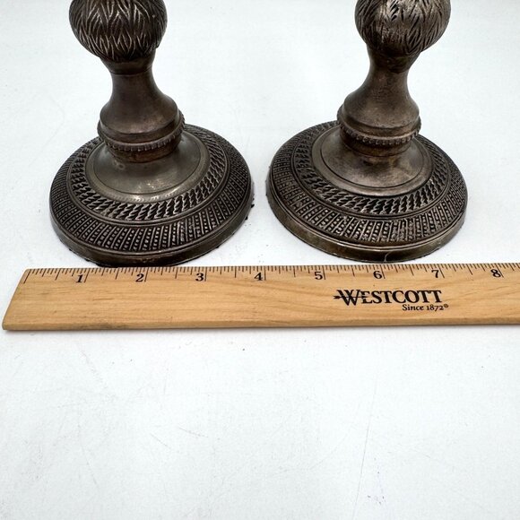 Vintage Set of 2 Silverplate Pillar Candle Sticks Made in India holders - Picture 9 of 9